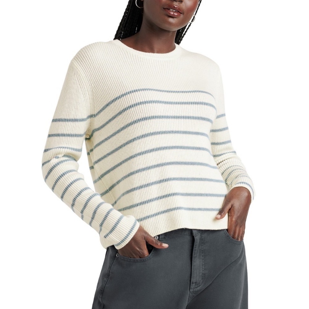 Splendid Spencer Crewneck‎ Sweater Pale Oak Teal Striped Wool Cashmere Large
